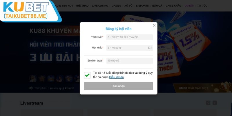 Biểu mẫu chuẩn để đăng ký tài khoản Kubet