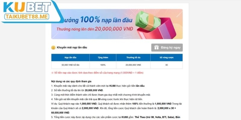 Ưu đãi nạp tiền Kubet